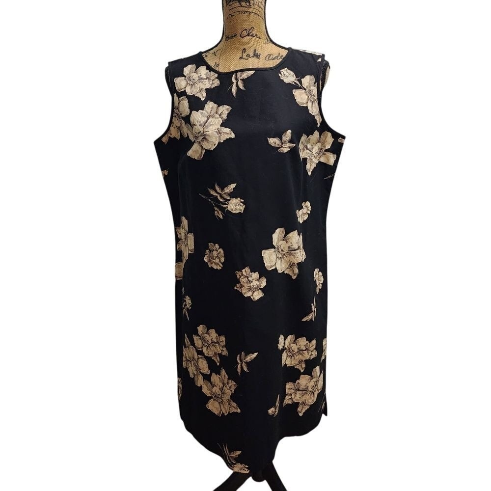 Eddie Bauer‎ Black Floral Sleeveless Shift Dress Casual Summer Cotton XL